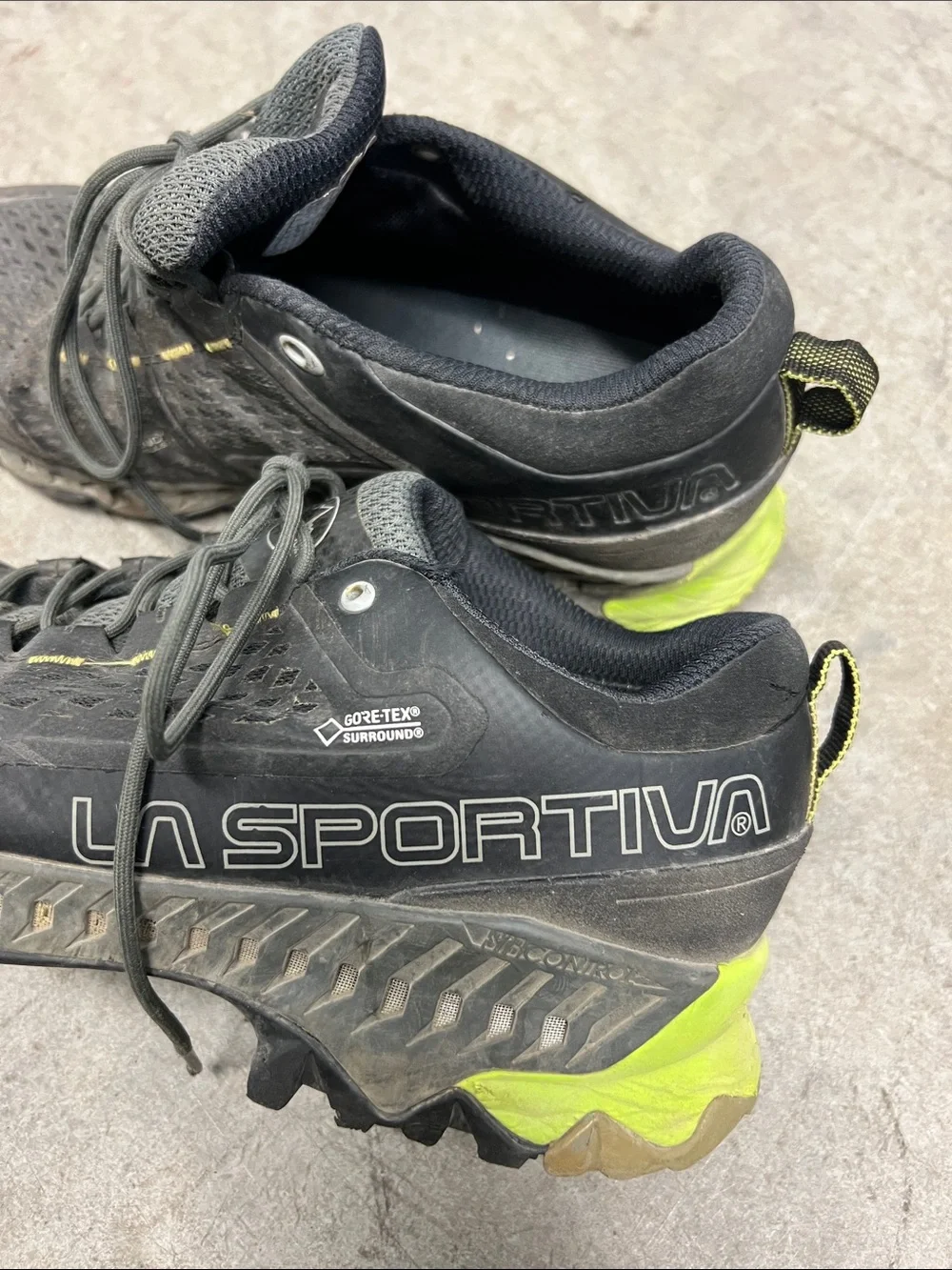 La Sportiva Black and Neon Yellow Trail Running Shoes
